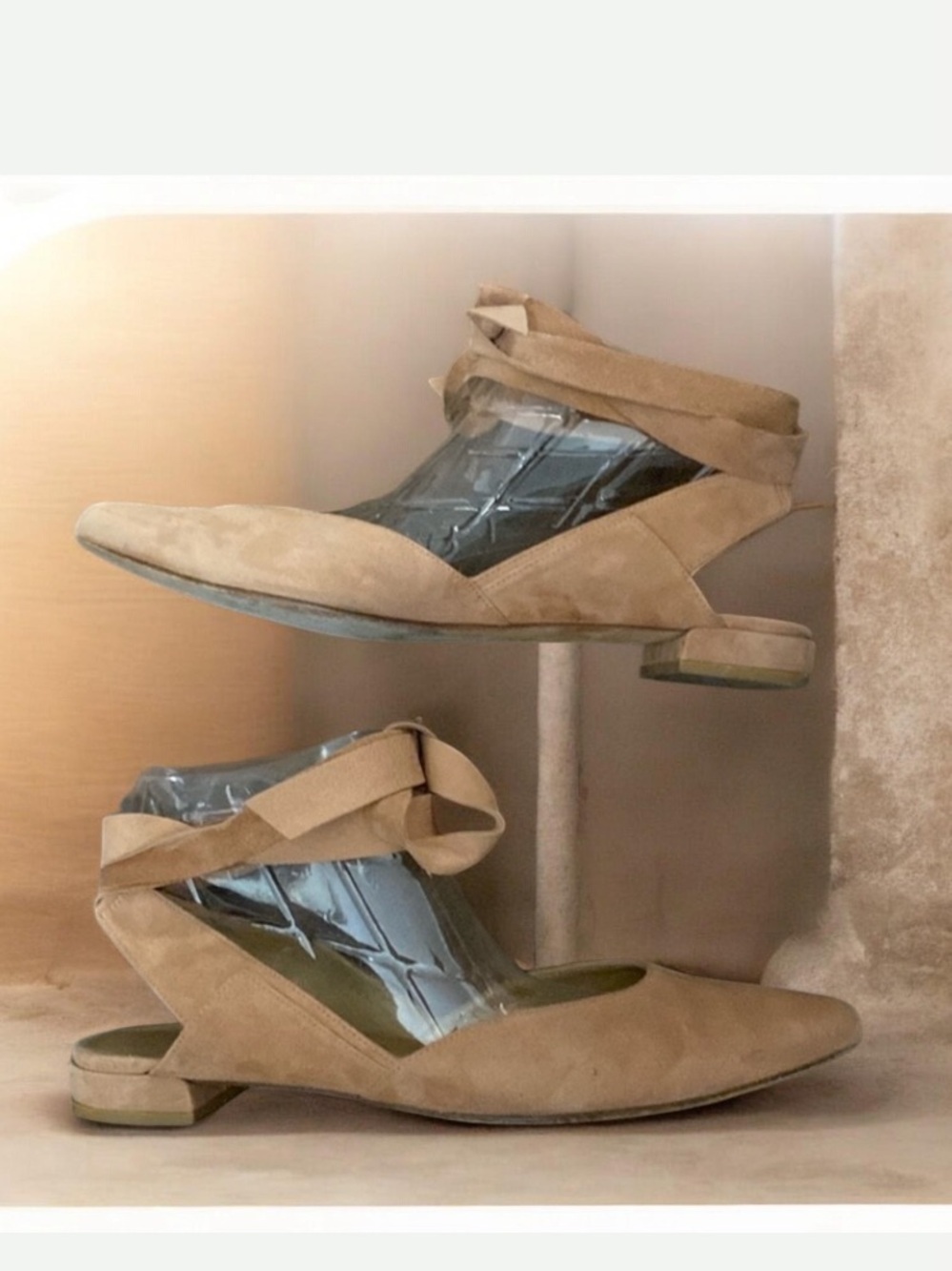 Stuart Weitzman Suede Ankle  Wrap Flats Size 10